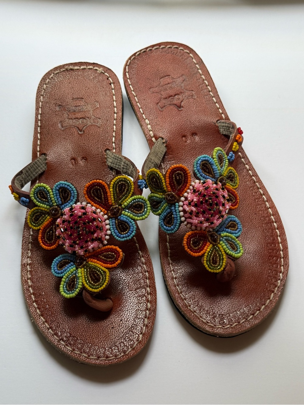 Handmade African Beaded Leather Sandals Size 40
